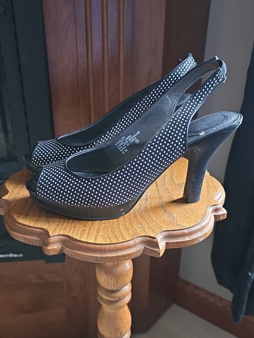 Vigoss Black/White Polka Dot Peep-Toe Slingback Heels